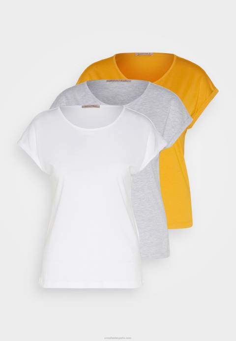 mujer Pack de 3 camiseta básica blanco/gris claro jaspeado/amarillo oscuro Anna Field 84Z8308
