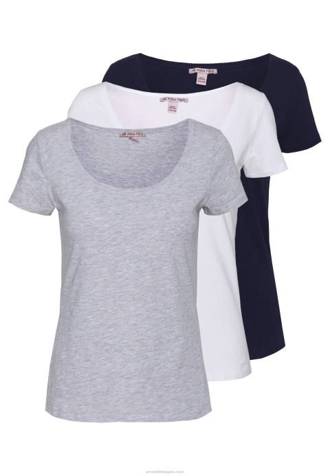 mujer Pack de 3 camiseta básica blanco/marino/gris claro melange Anna Field 84Z8271