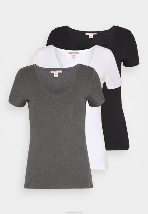 mujer Pack de 3 camiseta básica negra, blanca Anna Field 84Z8324