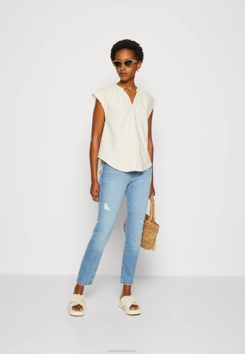 mujer camiseta mezcla lino estampado camisero beige Anna Field 84Z8336