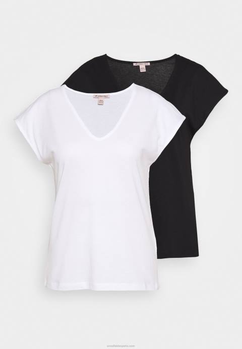 mujer pack de 2 camisetas básicas con cuello de pico y hombros caídos negro/blanco Anna Field 84Z8261