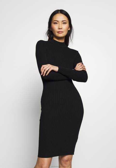 mujer crew ausschnitt bodycon ripp mini strickkleid vestido recto negro Anna Field 84Z8204