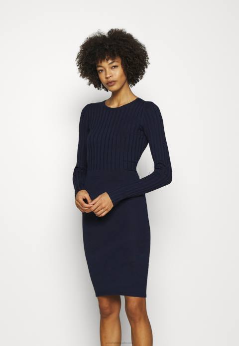 mujer crew ausschnitt ripp top bodycon mini strickkleid vestido recto azul oscuro Anna Field 84Z8205