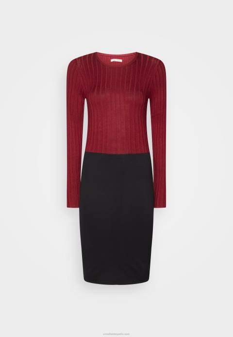 mujer crew ausschnitt ripp top bodycon mini strickkleid vestido recto rojo oscuro/negro Anna Field 84Z8217