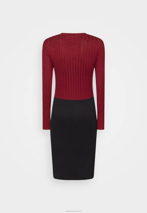 mujer crew ausschnitt ripp top bodycon mini strickkleid vestido recto rojo oscuro/negro Anna Field 84Z8217