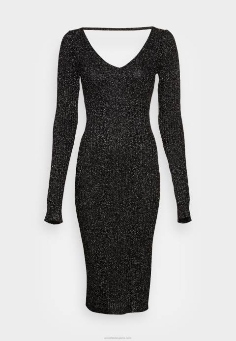 mujer lurex v-ausschnitt midi strickkleid vestido recto negro Anna Field 84Z8197